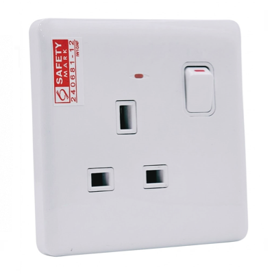 IWILL 13A SINGLE POWER SOCKET FLAT PLATE WITH NEON IW1GNF